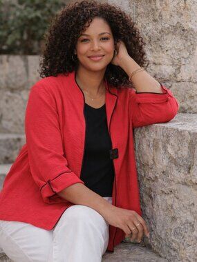 IC by Connie K Red Textured Open Front Artwear Jacket USA